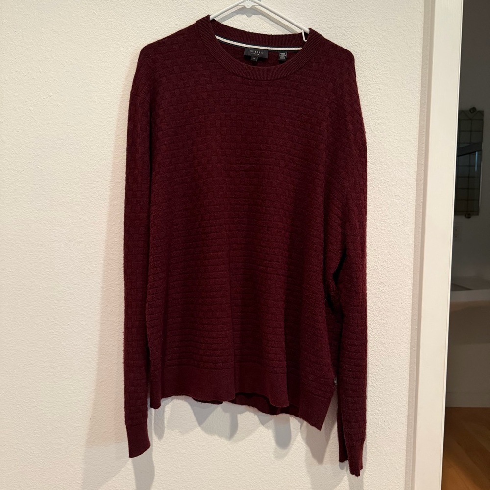 Ted Baker London Men's Maroon Crewneck  Textured Sweater